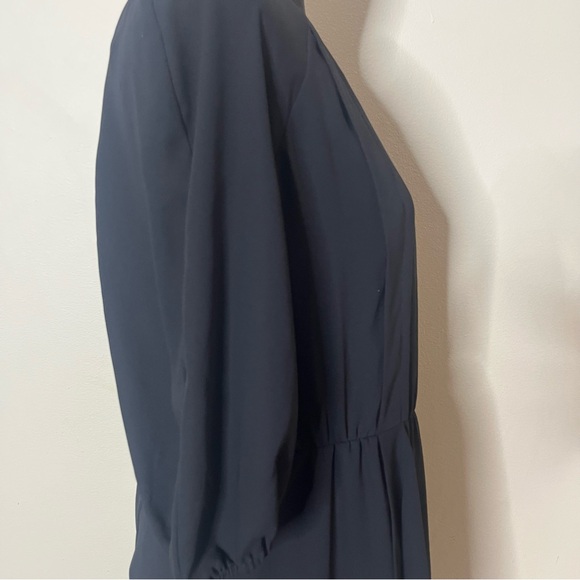 Louis Vuitton Women’s Navy Blue Faux Wrap Puff Sleeve Uniform Midi Dress Sz 42 - Picture 6 of 16